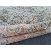 8x10 Vintage Rug, Blue & Brown Turkish Oushak Area Neutral Carpet | Etsy (UK)