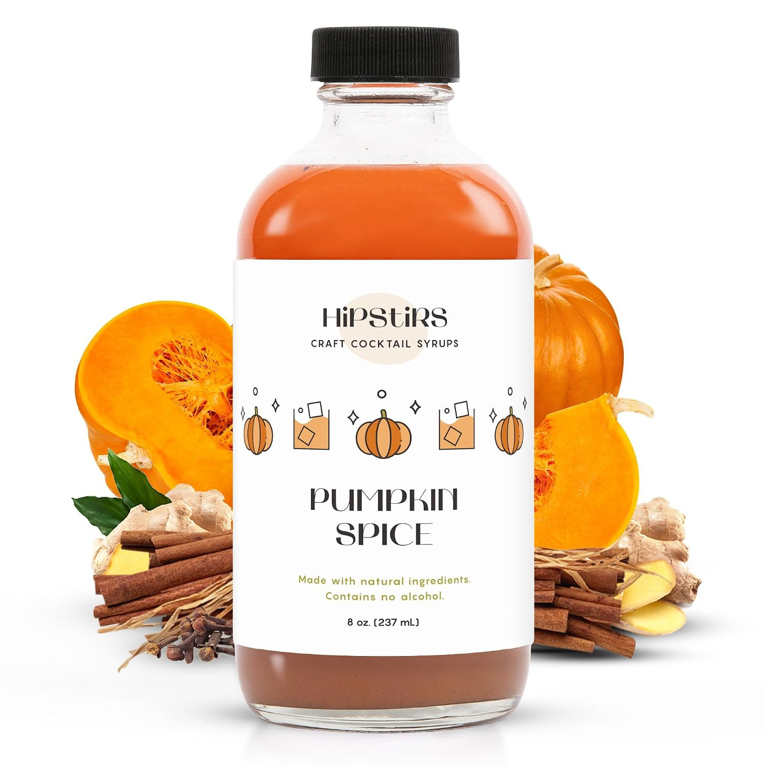 HipStirs Pumpkin Spice Syrup for Drinks | Real Ingredients Make Our Pumpkin Puree Syrup Perfect for Fall Themed Drinks, Cocktails & Coffee | Small Batch, Non-GMO, Vegan Cocktail Mixer | 8 Oz, 1 Pack | Amazon (US)