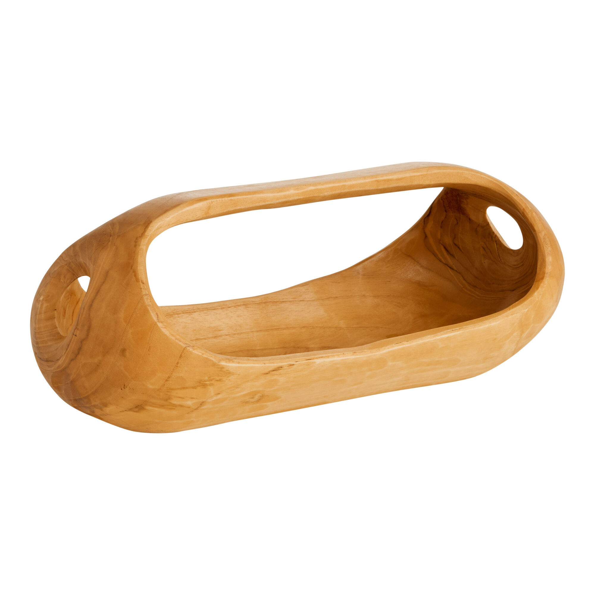 CRAFT Oval Teak Wood Bowl with Handle | World Market
