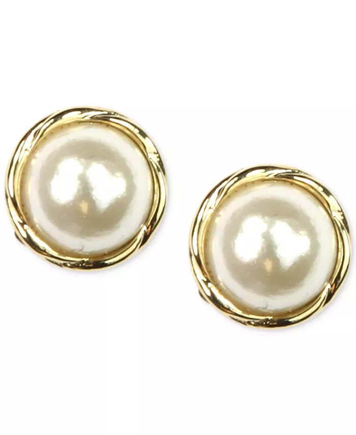 Gold-Tone Glass Pearl Twist Stud Earrings | Macys (US)
