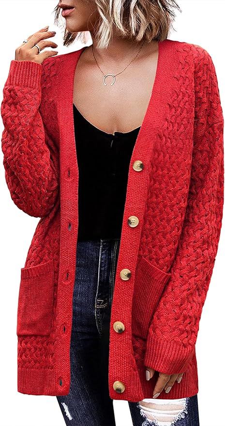 Zeagoo Womens 2024 Long Sleeve Chunky Cable Knit Fall Cardigans Sweaters Button Down Open Front O... | Amazon (US)