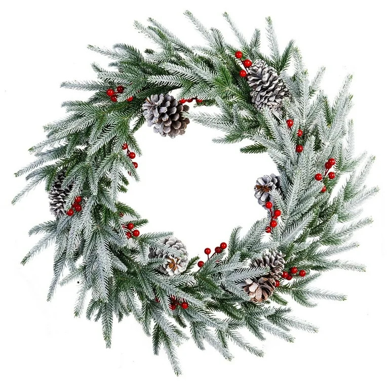 28in Artificial Christmas Wreath, Frosty Christmas wreath with Crestwood Spruce, Decorated with P... | Walmart (US)
