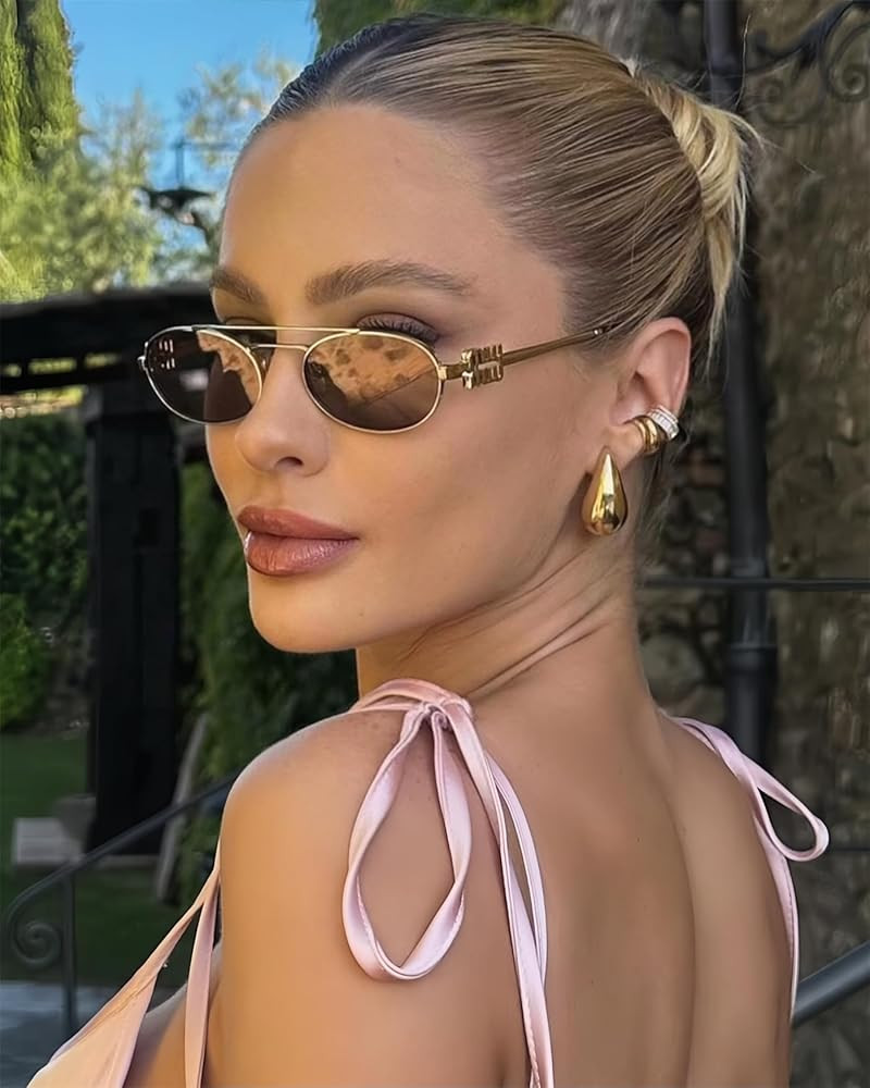 Retro Oval 90s Metal Sunglasses for Women, 2025 Trendy Chic Narrow Gold Sun Glasses Fashion Sunni... | Amazon (US)