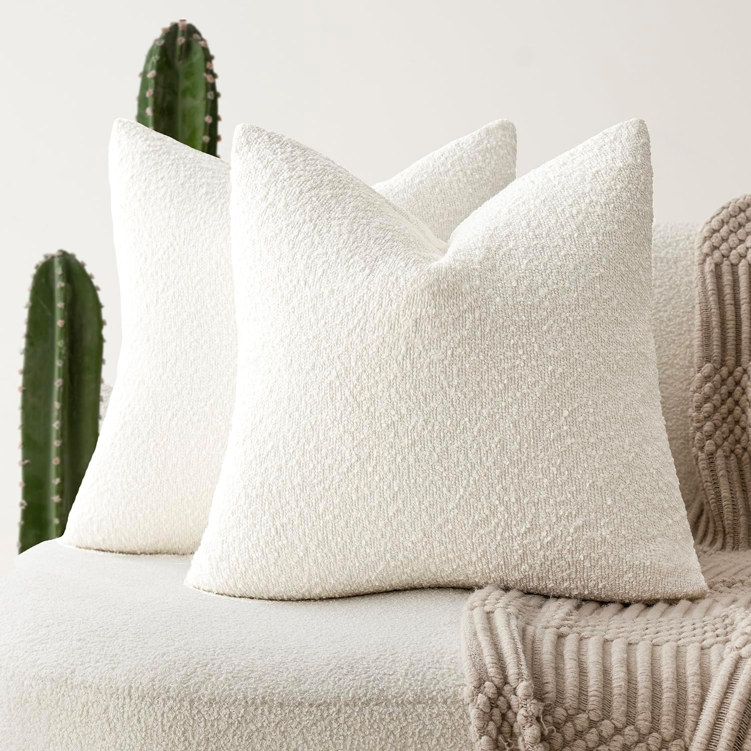 Foindtower Pack of 2 Textured Boucle Throw Pillow Covers Accent Solid Pillow Cases Cozy Soft Deco... | Amazon (US)