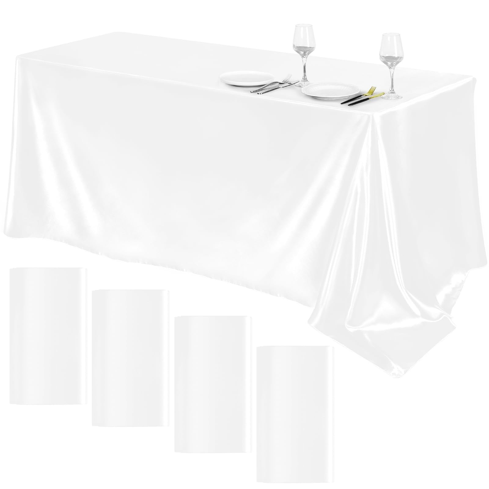 TURSTIN 4 Packs Satin Tablecloth 102 x 58 Inch Overlay Satin Table Cover Rectangle Bright Silk Ta... | Amazon (US)