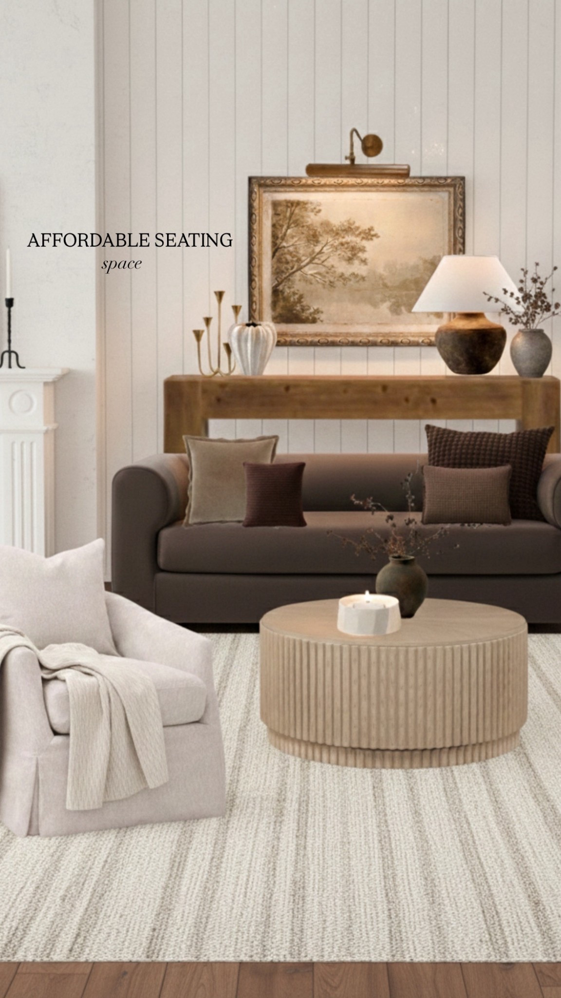 Okay but can we talk about how affordable this whole sitting area is 😍 the sofa is $1K and the brown color is just perfect. The fluted coffee table just launched and I’m in love ..it’s heavy, solid, and such a pretty centerpiece. If I had another room for it, it would already be there lol. Also really into this new striped rug, it adds so much warmth and texture. 