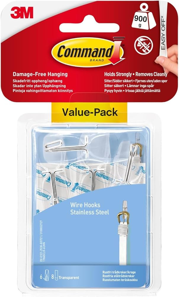 Command Medium Clear Wire Toggle Hooks, 6 Hooks and 8 Command Strips, Damage Free Hanging Wall Ho... | Amazon (US)