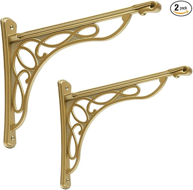 Wall Shelf Bracket, Heavy Duty and Hardware Included, 2 Pack, Brushed Gold Finish 9.5" X 7.5" Inc... | Amazon (US)