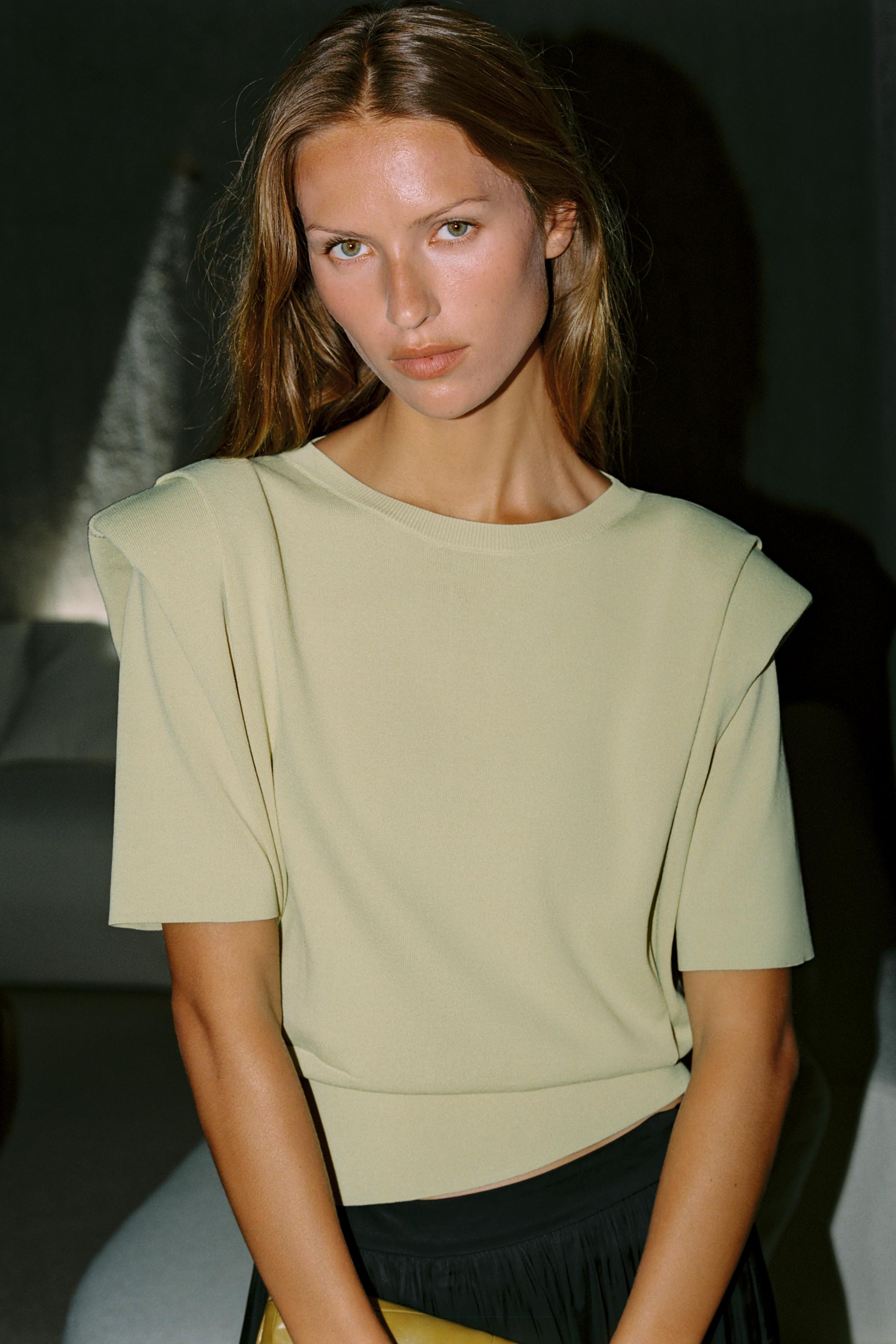 Padded Shoulder Knit Top | Zara US