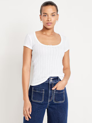 Lace-Trim Ribbed Pointelle T-Shirt | Old Navy (US)