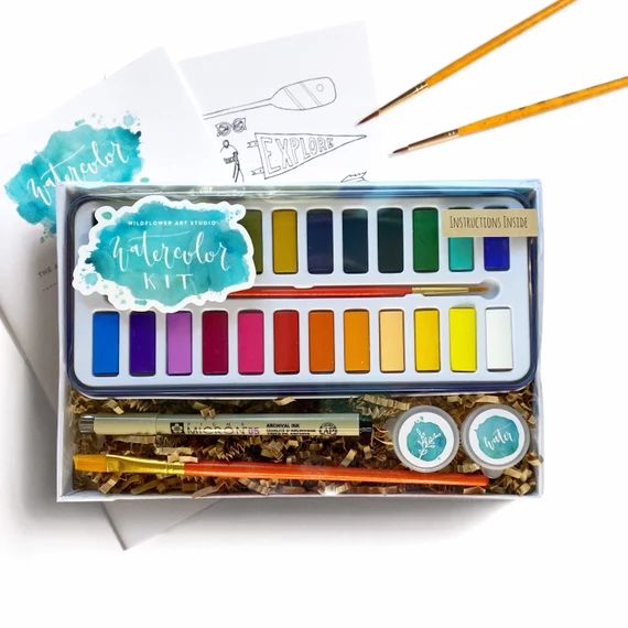 DIY Watercolor Kit for Beginners - Instruction Book & Supplies - Wildflower Art Studio Workshop-i... | Etsy (US)