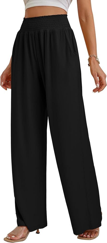 QIANXIZHAN Women's Boho Pants, Wide Leg High Waist Harem Pants Hippie Yoga Clothes with Pockets | Amazon (US)