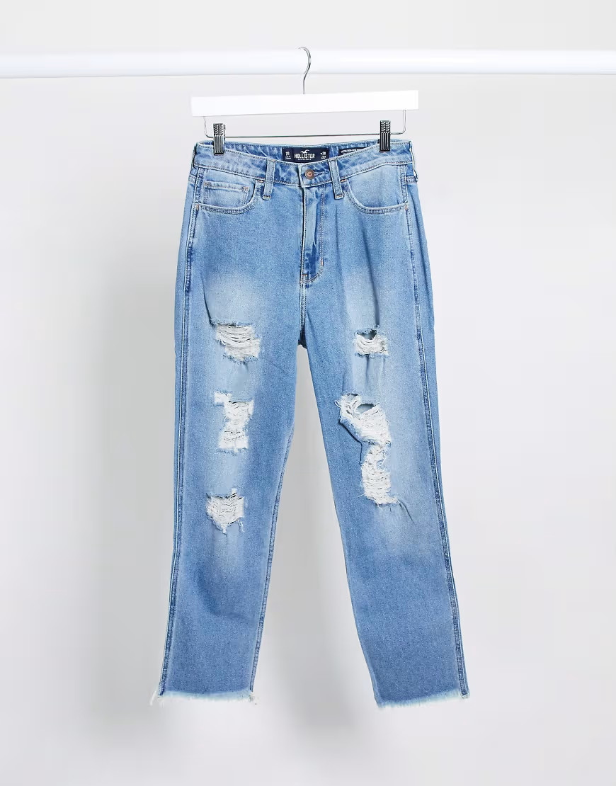 Hollister distressed mom jeans-Blues | ASOS (Global)