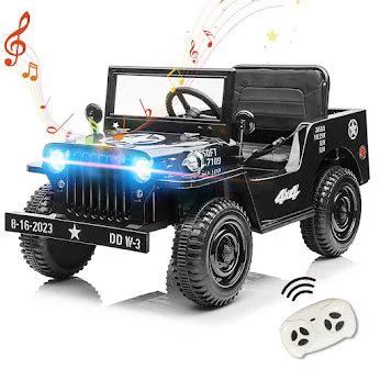 Electric Off Road Truck for Kids, 12V Vintage Military Ride On Car Toy with Lights, Front Suspens... | Walmart (US)