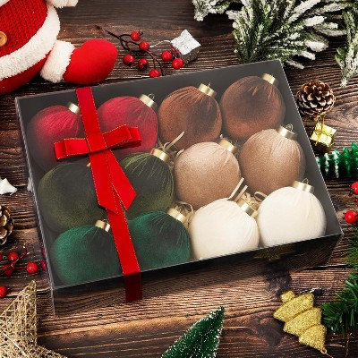 Aoibox Christmas Tree Ornaments Velvet Balls 12 Pack 3.15 Inch Shatterproof Burgundy Brown Green Champagne Holiday Decor | Target