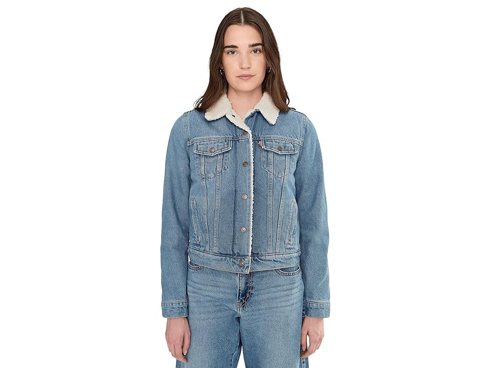 Levi's(r) Womens Original Sherpa Trucker Jacket Women's Coat Divided Blue : MD, Cotton/Denim/Polyester | Zappos