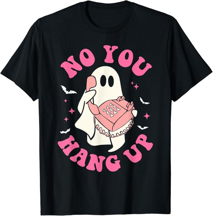 No You Hang Up Ghost Spooky Season Halloween Groovy Retro T-Shirt | Amazon (US)