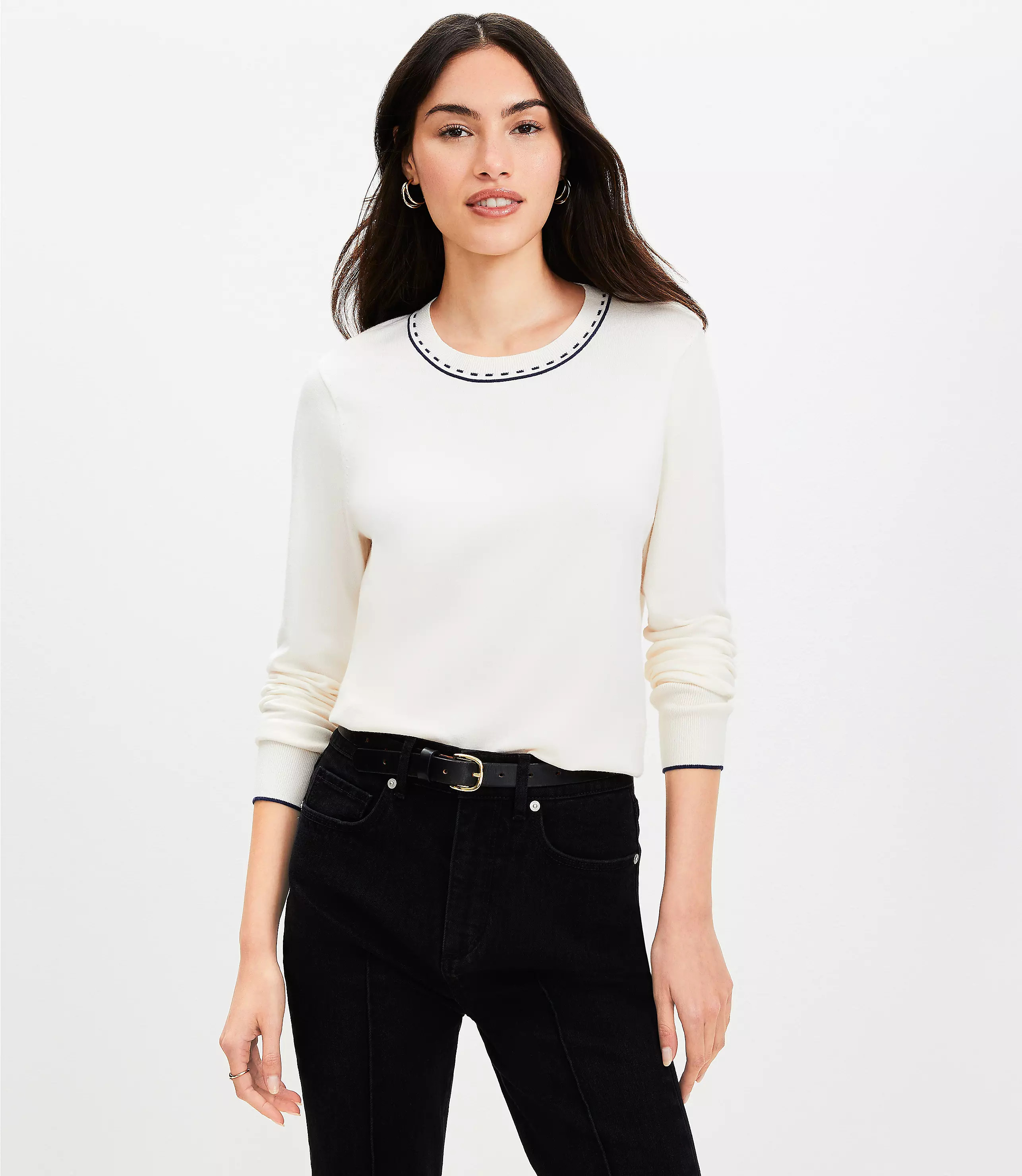 Topstitched Neck Sweater | LOFT