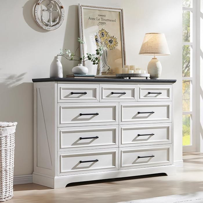 Farmhouse 9 Drawer Dresser for Bedroom, 36 Inch Tall Modern Dresser TV Stand with Large Drawers &... | Amazon (US)