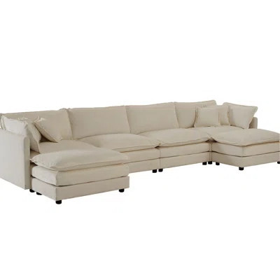 Large U-shaped Sectional In Beige With High Chenille And Supportive Sponge U-shape Breathable Fabric Construction | Wayfair North America