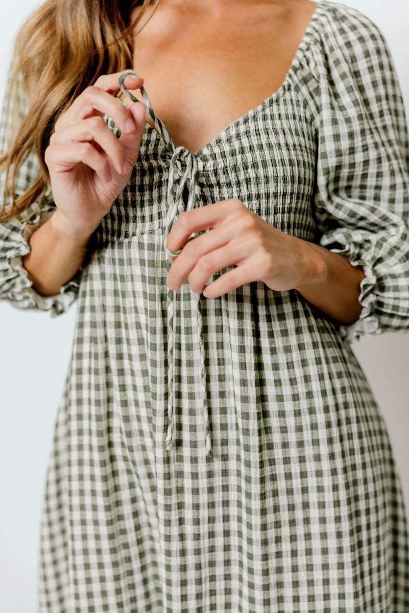 Cecilia 100% Cotton Smocked Maxi Dress in Forest Plaid (Lined) - Bump | Worth Collective