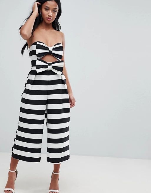 ASOS PETITE Bow Jumpsuit in Structured Fabric in Stripe | ASOS US