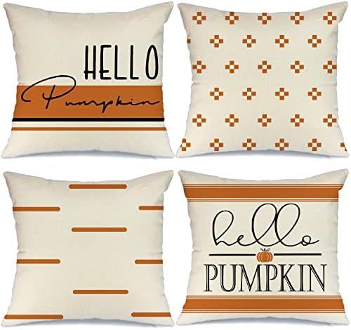 GEEORY Fall Decor Pillow Covers 18x18 inch Set of 4 Hello Pumpkin Happy Fall Outdoor Fall Pillows... | Amazon (US)