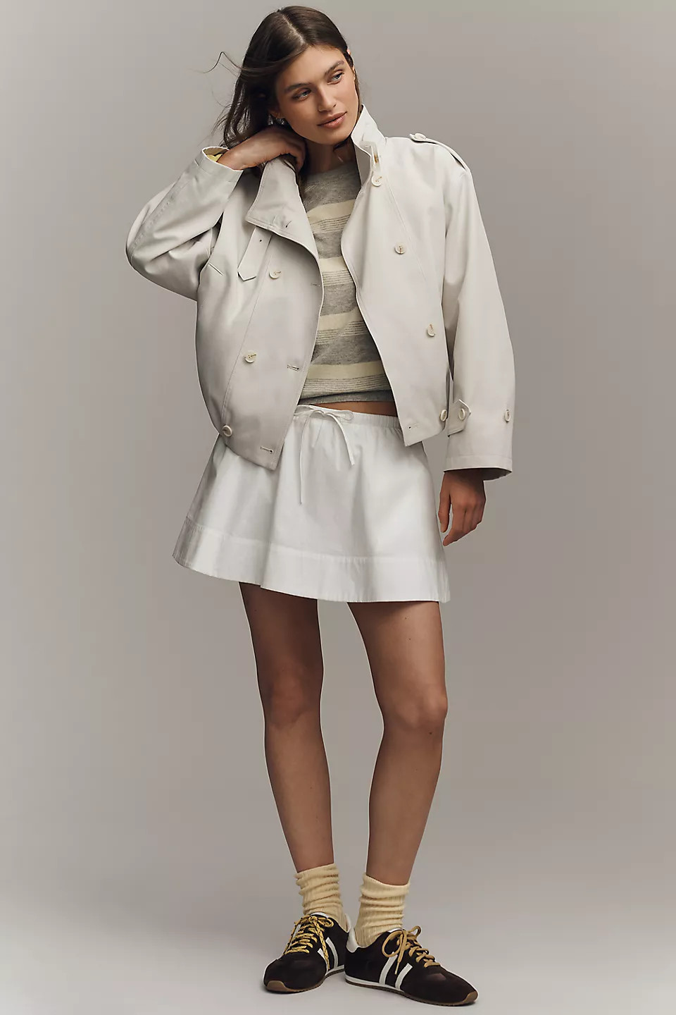 Retta Funnel-Neck Double-Breasted Short Trench Coat Jacket | Anthropologie (US)