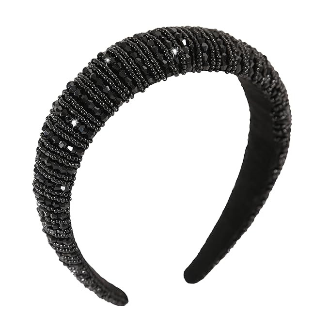 Beaded Rhinestone Headband for Women Girls Fashion Sparkly Crystal Headband Bling Thick Padded Ha... | Amazon (US)