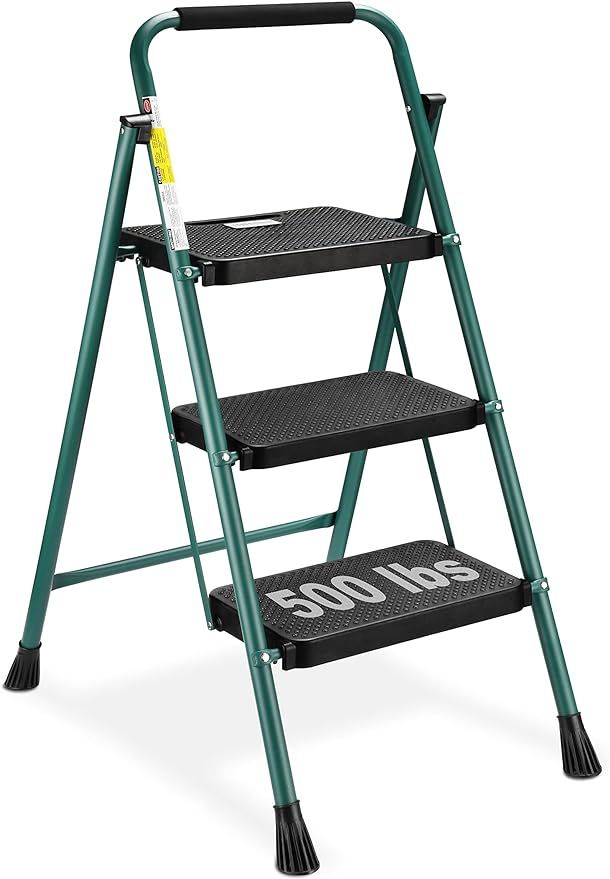 HBTower 3 Step Ladder, Folding Step Stool with Wide Anti-Slip Pedal, 500 lbs Sturdy Steel Ladder,... | Amazon (US)