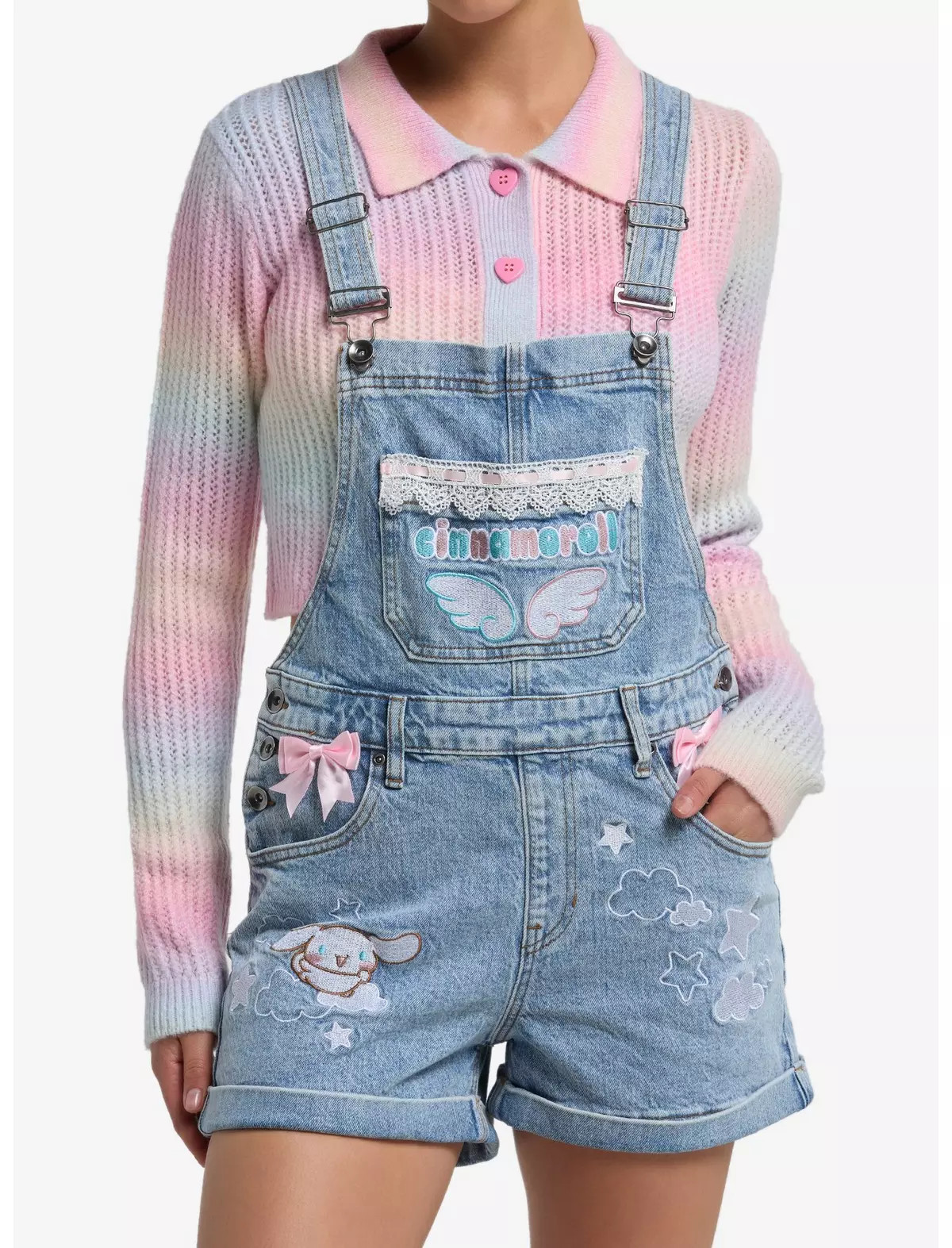 Cinnamoroll Ribbon Embroidered Denim Shortalls | Hot Topic