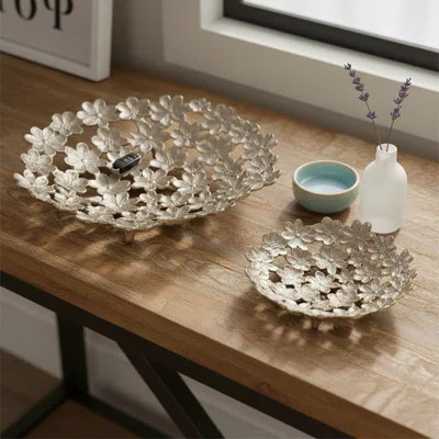 Adeline Floral Decorative Bowl Centerpiece Display With Openwork Detailing - Modern Bowl Accent Bowl For Home Decor And Room Styling - Set Of 2, 18" G | Wayfair North America
