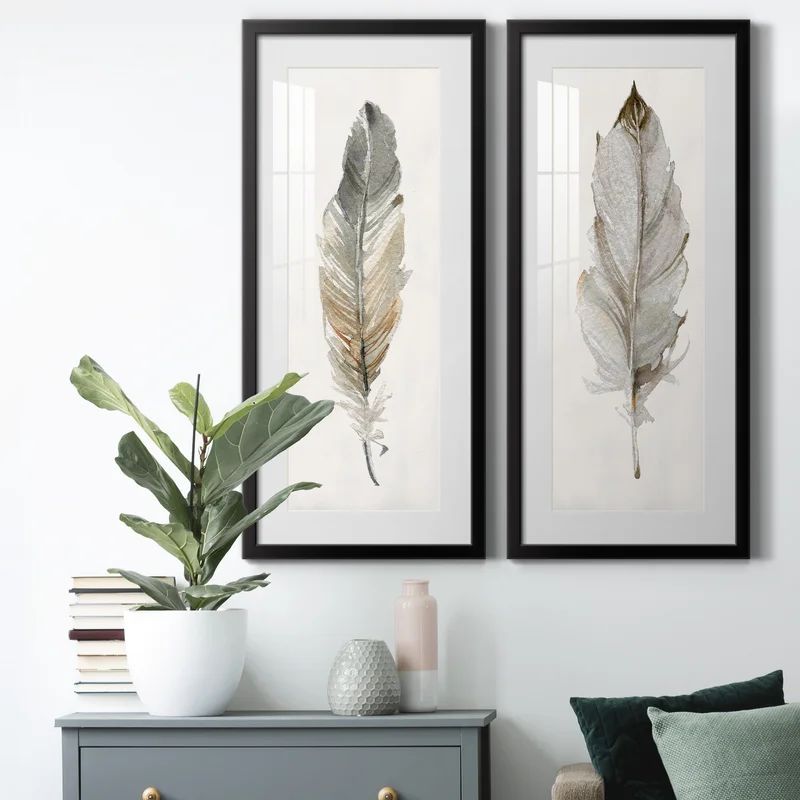 Neutral Feather I - 2 Piece Single Picture Frame Painting Set | Wayfair North America