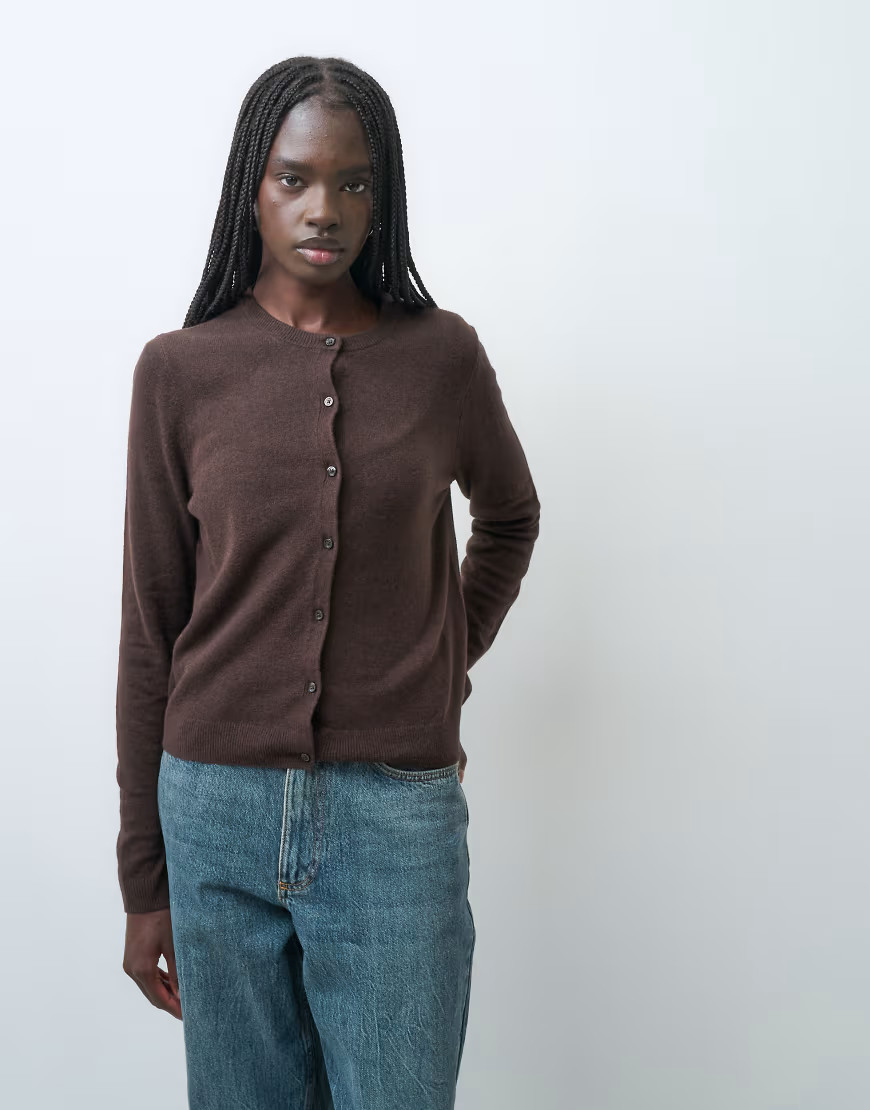GAP Cashsoft cropped knitted cardigan in brown | ASOS (Global)
