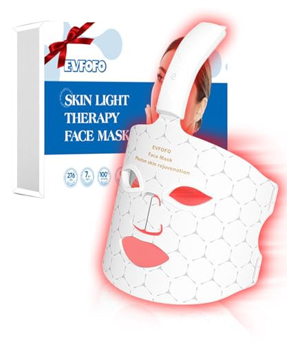 EVFOFO Red Light Therapy Mask for Face, 7-1 Colors Led face mask light therapy for Wrinkles, Fine Lines, Dark Spots, Portable & Rechargeable for Home Working Travel Yoga Sleep, White | Amazon (US)