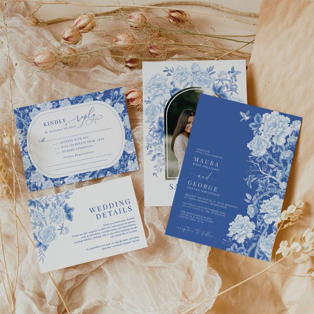 Delft Blue White Chinoiserie Floral Bridal Shower Invitation | Zazzle