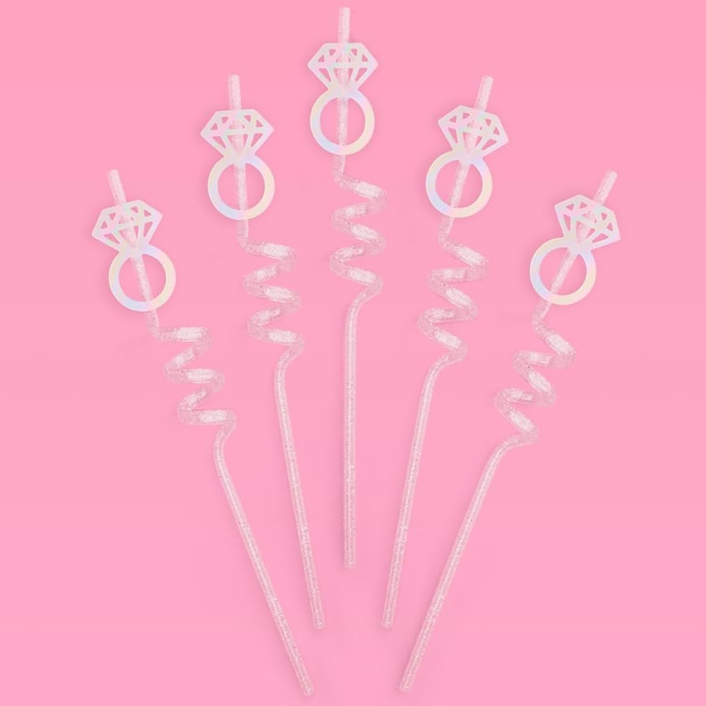 xo, Fetti Bachelorette Decorations Reusable Ring Straw Set - 12 pc | Iridescent Engagement Decora... | Amazon (US)