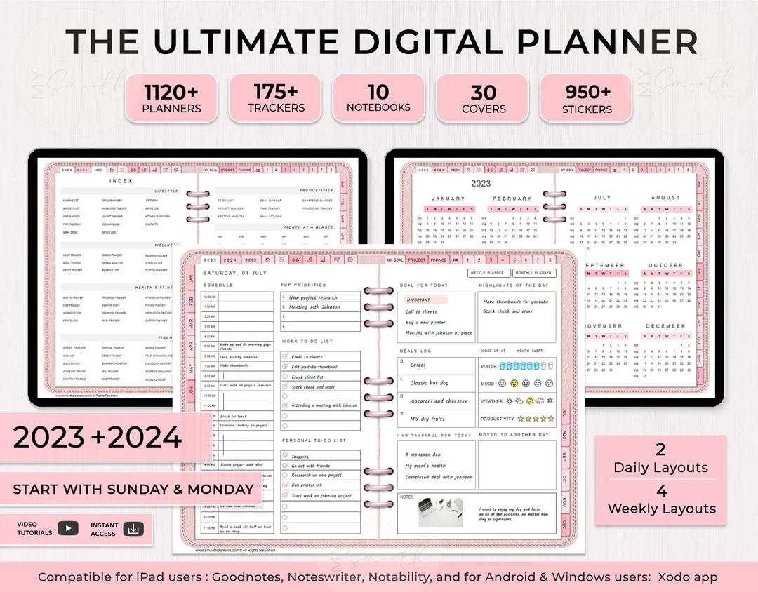 Pink Digital Planner, Goodnotes Planner, iPad Planner, Notability Planner, Dated Digital Planner,... | Etsy (US)