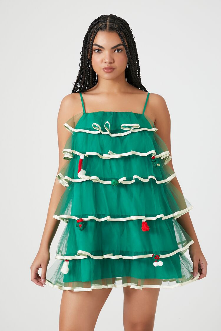 Tiered Mesh Christmas Tree Dress | Forever 21