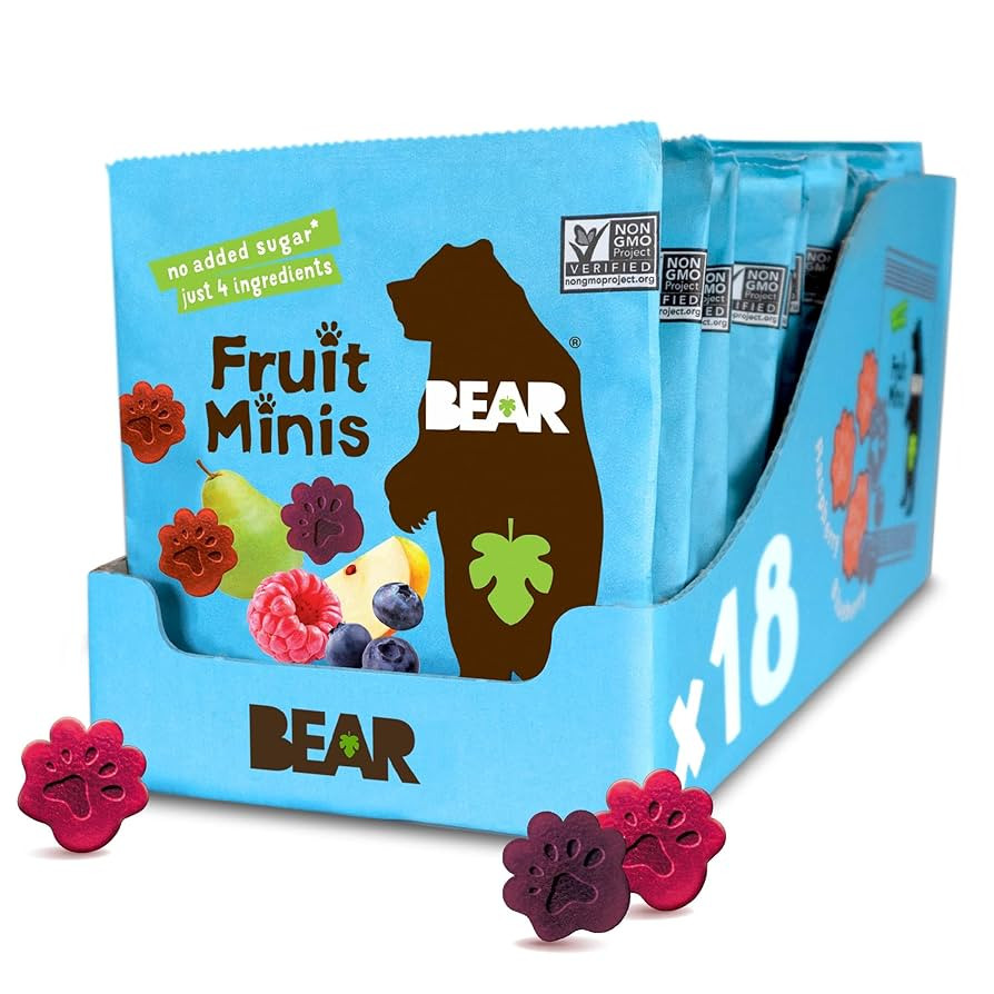 BEAR Real Fruit Snack Minis, Raspberry/Blueberry, No added Sugar, All Natural, Bite Sized Snacks ... | Amazon (US)