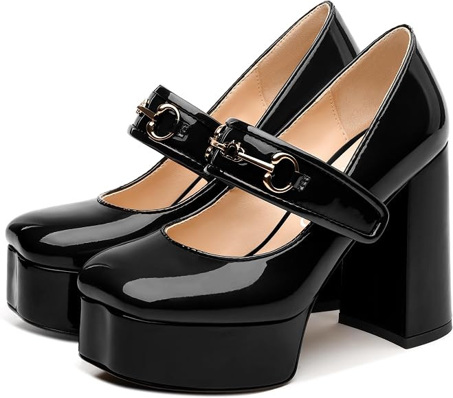 NUMALEO Mary Jane Shoes for Women Platform Mary Jane Heels High Chunky Block Closed Square Toe St... | Amazon (US)