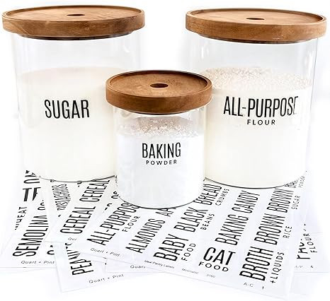 Quart + Pint 165 Modern Kitchen Pantry Labels for Containers. Preprinted Clear Minimalist Sticker... | Amazon (US)