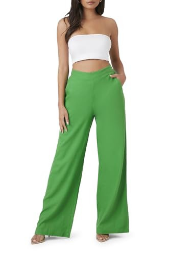 Forever 21 Linen-Blend Wide-Leg Pants Green X-Small | Amazon (US)