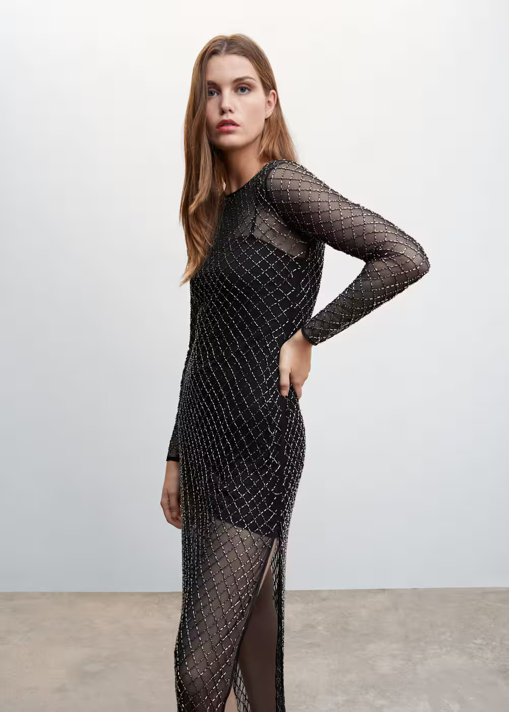 Semitransparent dress with rhinestones -  Women | Mango United Kingdom | MANGO (UK)