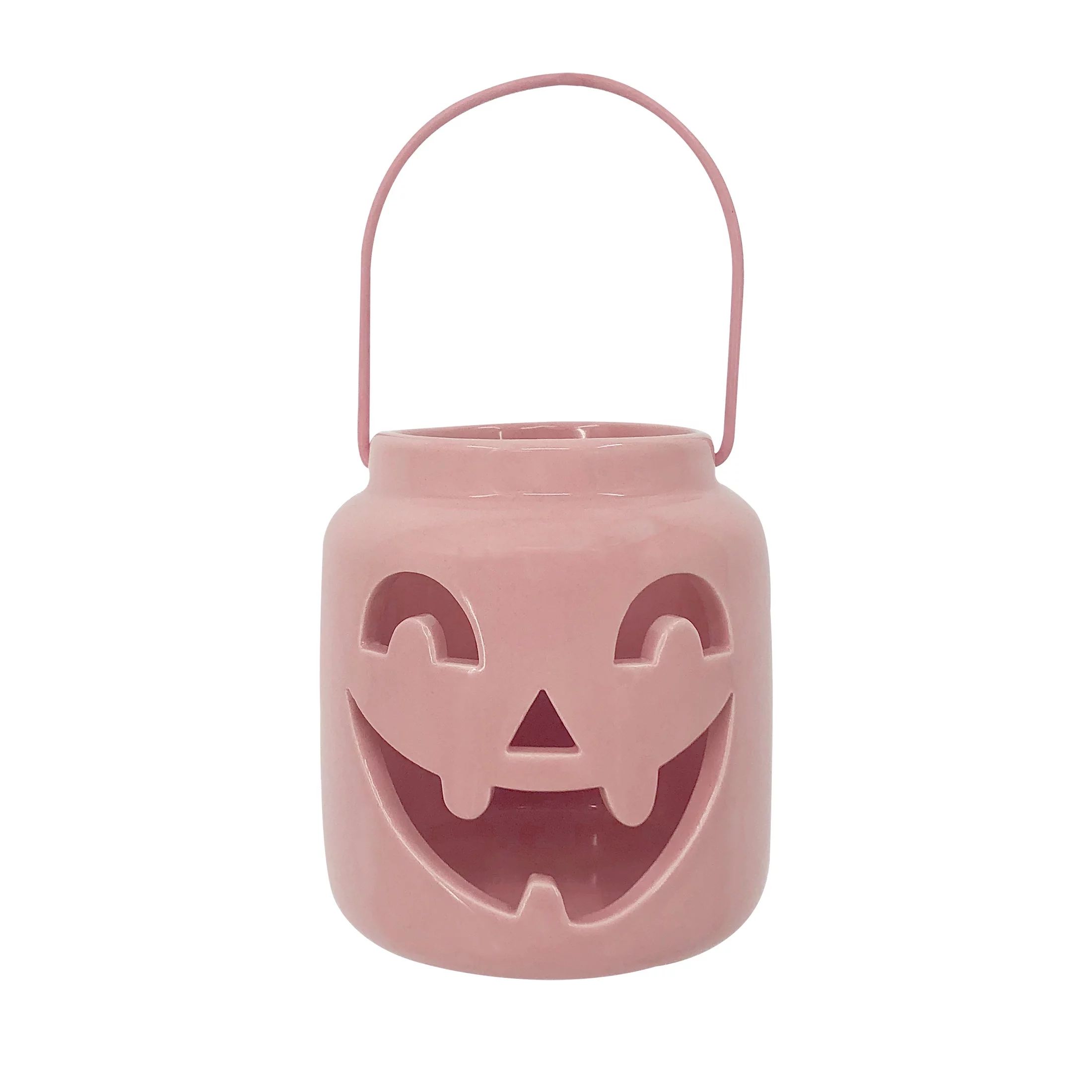 Way To Celebrate Modern Halloween Decorative Pink Jack O' Lantern Ceramic Tealight Candle Holder,... | Walmart (US)