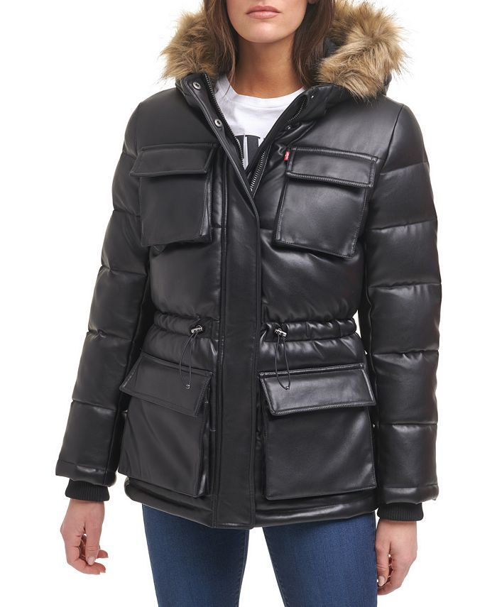 Levi's Women's Hooded Faux-Leather Puffer Coat & Reviews - Coats & Jackets - Women - Macy's | Macys (US)