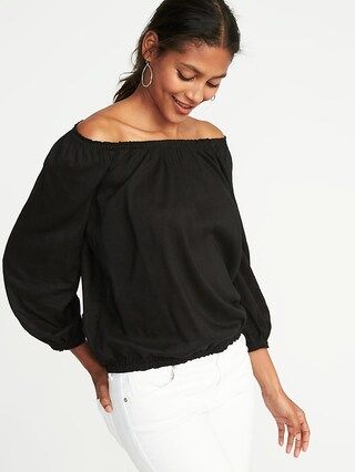 Old Navy Womens Off-The-Shoulder Cinched-Waist Top For Women Black Size L | Old Navy US