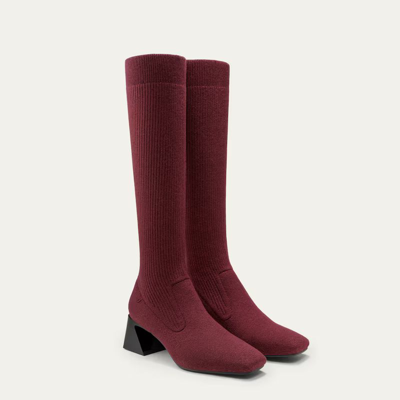 Square-Toe Water-Repellent Wool Knee High Boots (Rebecca Pro） | VIVAIA