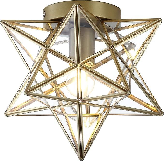 JONATHAN Y JYL9035B Stella 12" Moravian Star Metal/Clear Glass LED Flush Mount, Contemporary, Tra... | Amazon (US)