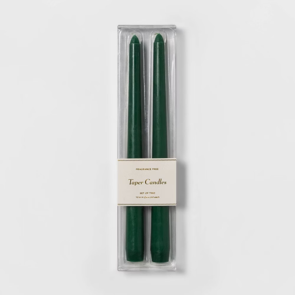 2pk 11"" Unscented Dripless Taper Candle (Green) - Threshold | Target